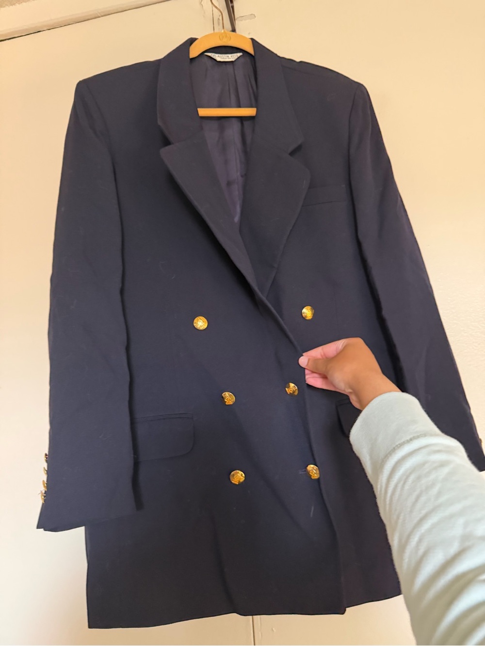 Austin Reed Navy Double-Breasted Blazer with Gold Buttons